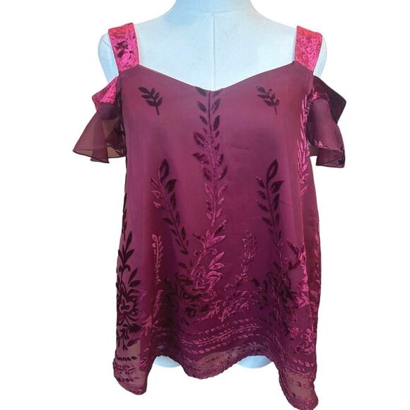 Velvet Burnout Flutter Sleeve Romantic Whimsigoth Fairy Grunge Top Size Small - Picture 1 of 16